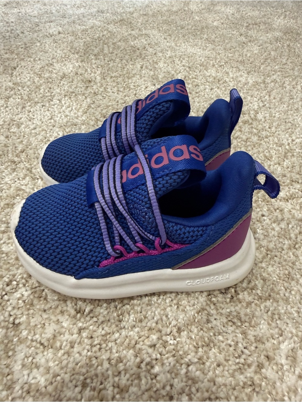 adidas Kids Navy and Purple Cloudfoam Slip-On Sneakers